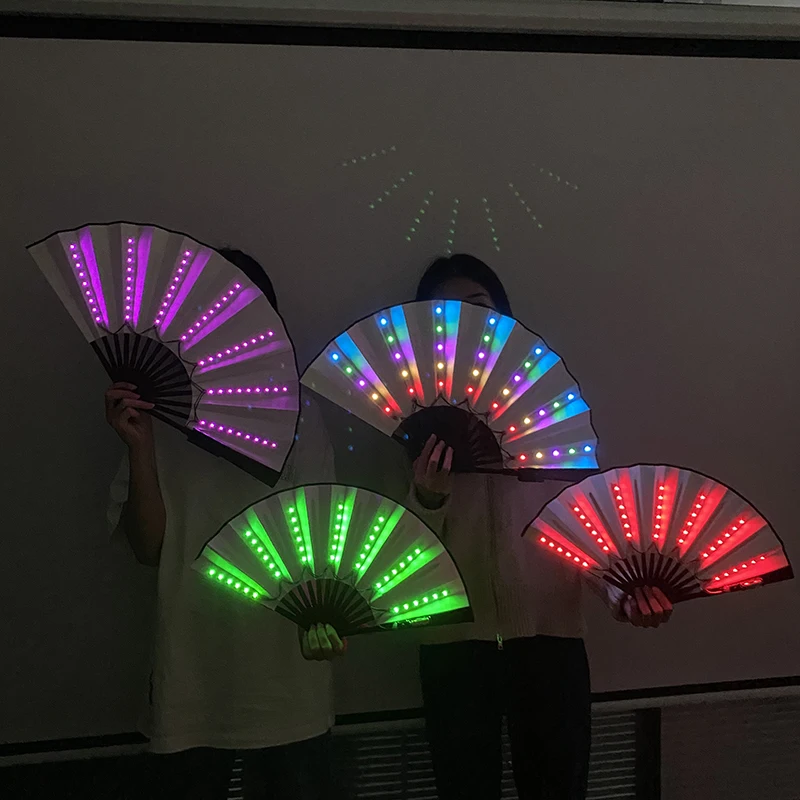 10 inches LED Luminous Folding Fan Dance Party Wedding Stage Performance Show Festival Fans Colorful Led Hand Fan Kung Fu Fan