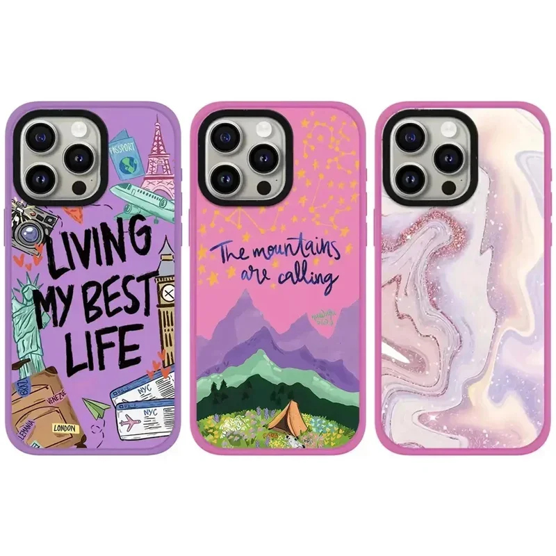 

Pink Purple Frosted Living My Best Life iPhone 13 15 14 Pro Max Protective Case, Fits iPhone 15 Pro Max