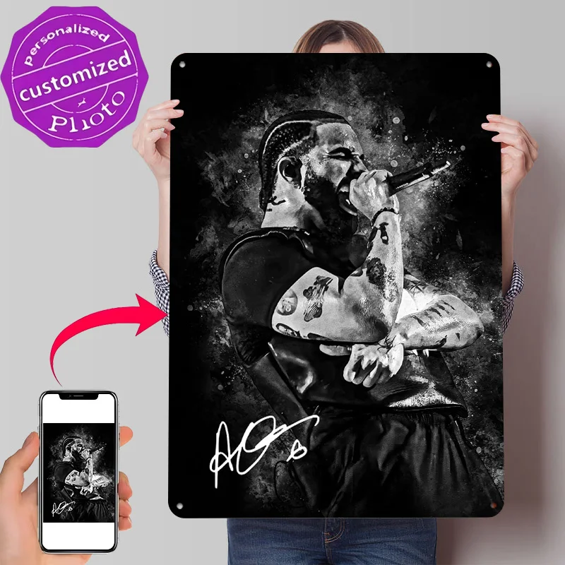 Drake Performing on Stage Poster Retro 3D Printed Metal Signs Customized Wall Hanging Gift for Home Decor Living Room Wand Deko
