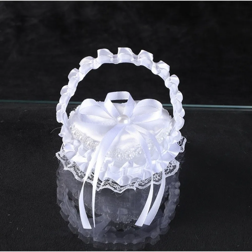 

Mini Wedding Ring Box Double Ring Heart Shape Bride Ring Basket with Handle Bowknot Ring Storage Box for Wedding Ceremony
