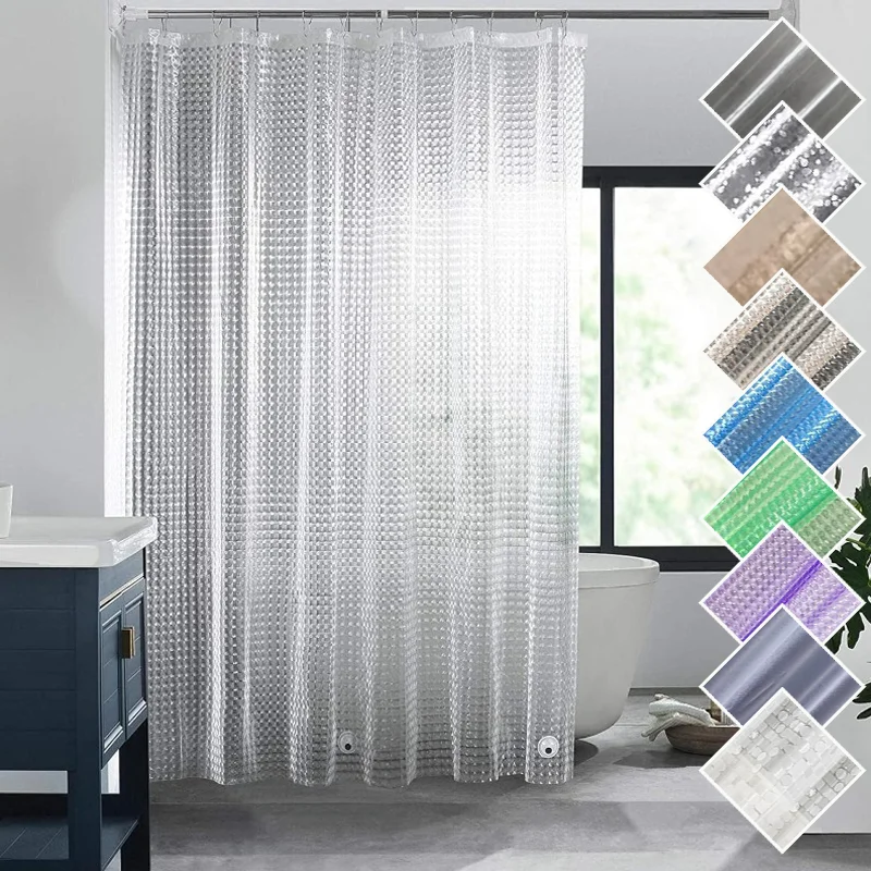

1 шт. Утолщенная прозрачная шторка для душа из PEVA с противоскользящим дном на магнитах, водонепроницаемая, с 3D-рисунком, для ванной комнаты и душевой кабины
