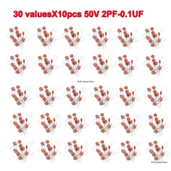 300pcs/lot 50V 2PF-0.1UF 30 valuesX10pcs ceramic capacitor Assorted Kit Electronic Components Package 2pF 30pF 100pF 1nF 10nF