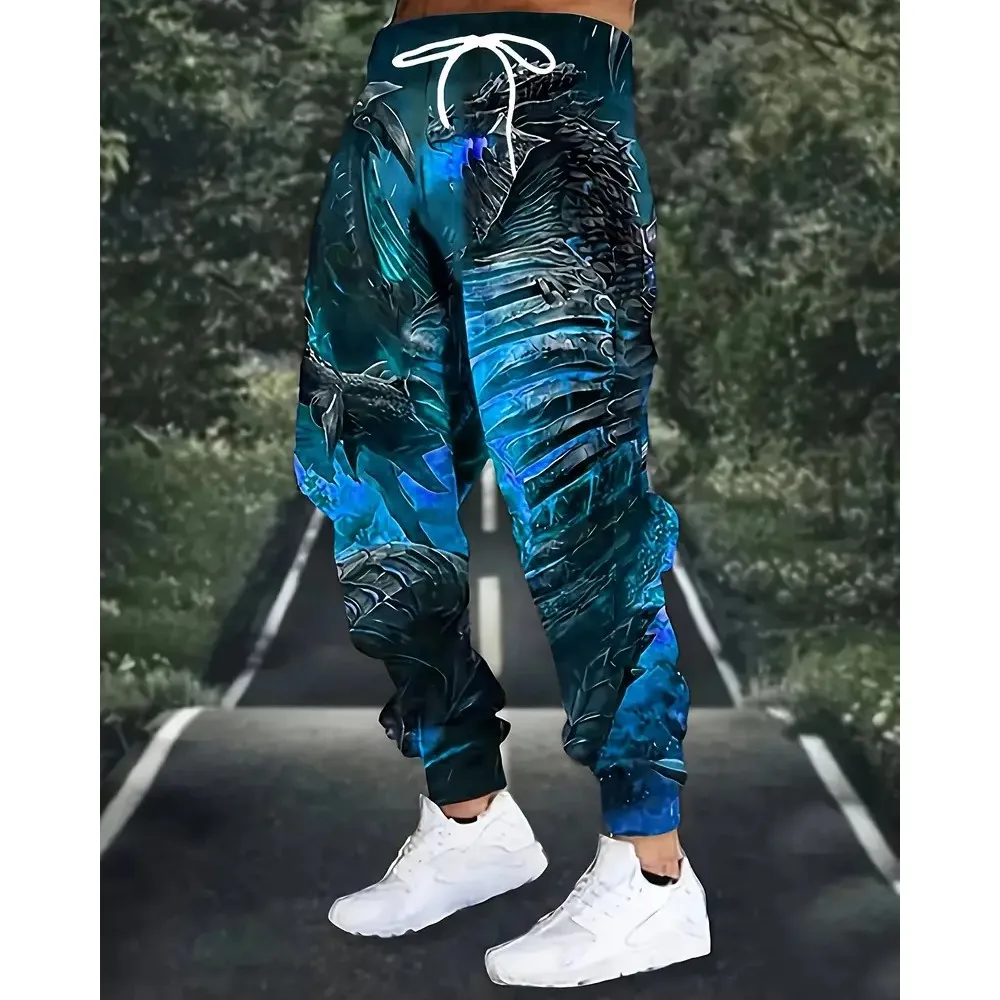 

2026 новые мужские повседневные спортивные штаны с 3D принтом огненного волка, 100% полиэстер, легкая эластичная веревка, спортивные брюки с карманами