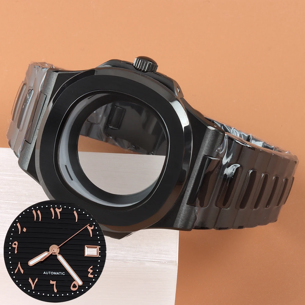 

Black 40mm Watch Case 10ATM Waterproof 316L Steel Bracelet For Nautilus NH35 NH36 NH38 Movement 29.8mm Arabic Numerals Dial Hand
