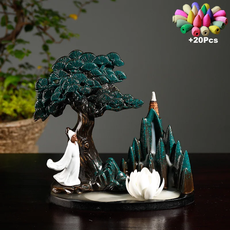 20Cones Flowing Water Rockery Waterfall Backflow Incense Diffuser Home Desktop Decorations Wine Cabinet Ornaments