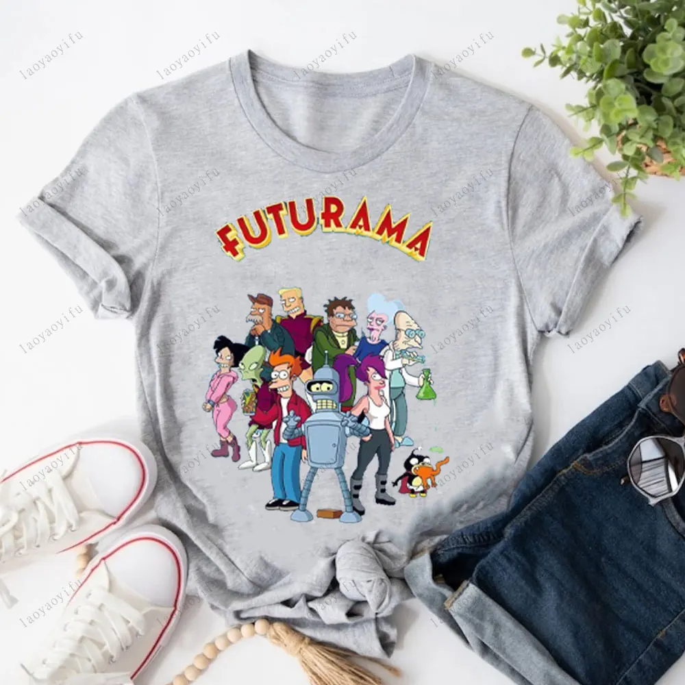 F-Futurama Retro Robot Print T Shirt Men Clothing Bender Evolution Geek Graphic Tshirts Women Men Harajuku Casual Top Clothing