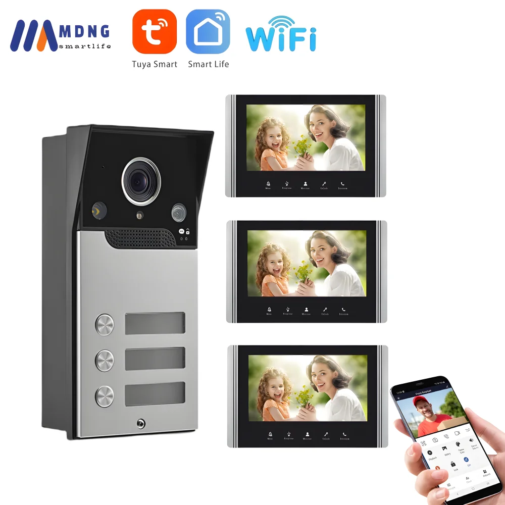 

7 Inch Apartment Intercom System Touch Screen Tuya Wifi Video Door Entry System for 2 3 4 Homes Villas Video Door Phone Doorbell