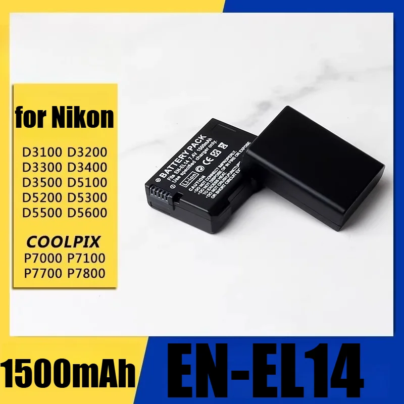 1500mAh High Capacity EN-EL14 Replacement Battery/Charger for Nikon D3100 D3200 D3300 D3400 D5100 D5200 DSLR Digital Camera