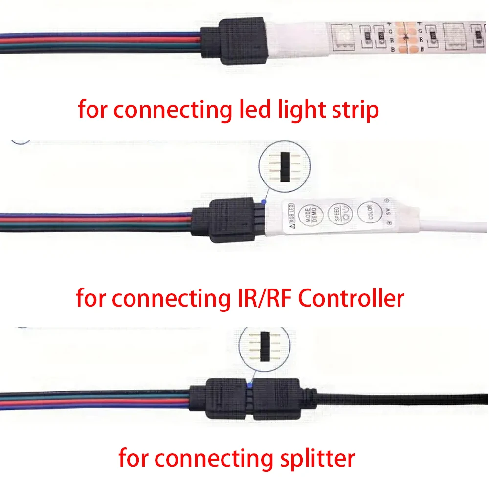 10pc 4pin RGB Light Strip Cable Transfer Board Connector With FREE 10 Male Pins LED Light Strip Link Lines