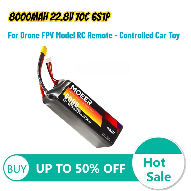 

8000mAh 22.8V 70C 6S1P Li-po Polymer Lithium Battery for Drone FPV Model RC Remote - Controlled Car Toy Rechargeable battery