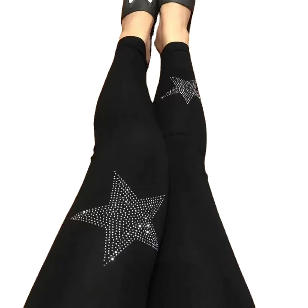 New Plus Size High Waist Leggings Diamond Decoration Modal Cotton Stretchy Pants Yoga Fitness Tights Overweight Drop Shipping