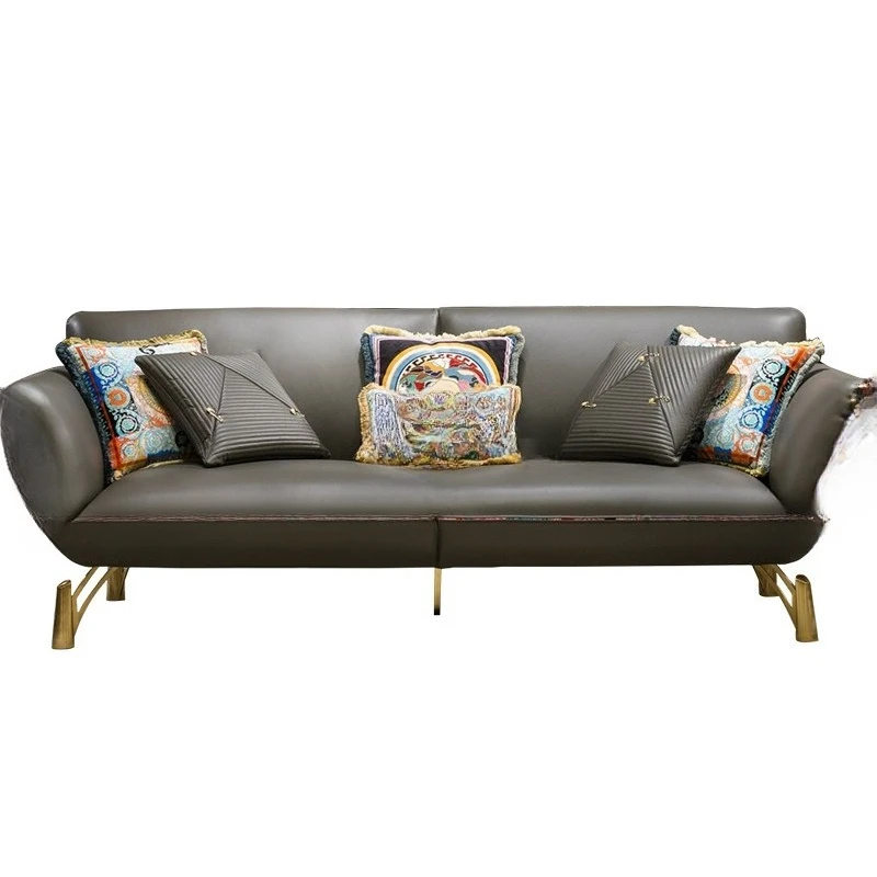 

Black leather sofa, new villa light luxury furniture