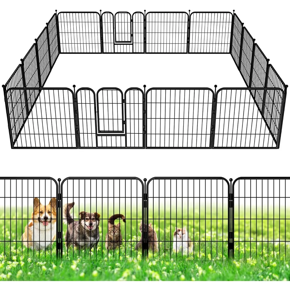 

Decorative Garden Fence with Gate 24in(H)×32Ft(L) 16 Panels, Heavy Duty Metal Garden Fences - Barrier Fencing