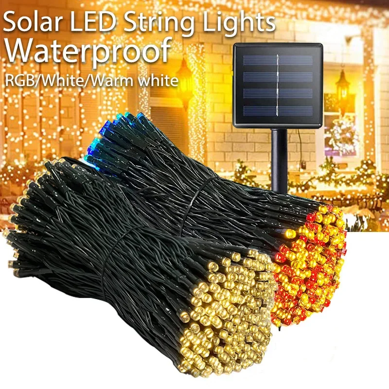 Solar Powered LED String Lights for Outdoor Christmas Garden Patio Balcony 8 Lighting Modes Waterproof Flickering Effect Light