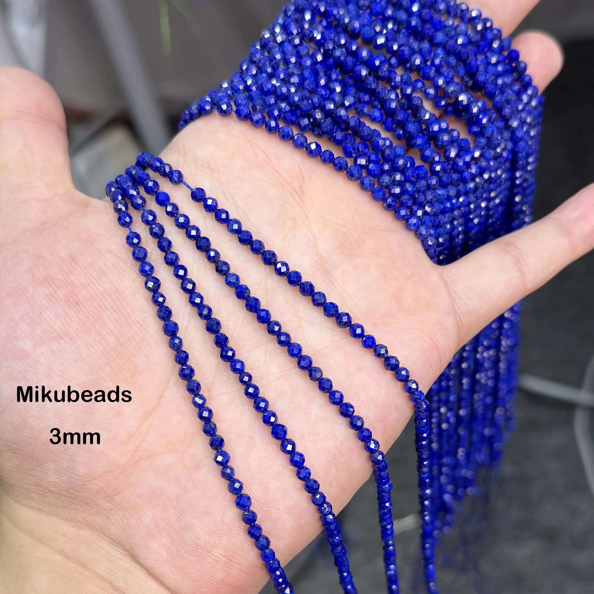 Natural AAA Lapis lazuli 2.4mm 3mm Faceted Round Loose Beads For Jewelry Making DIY Bracelets Necklace Strand Wholesale