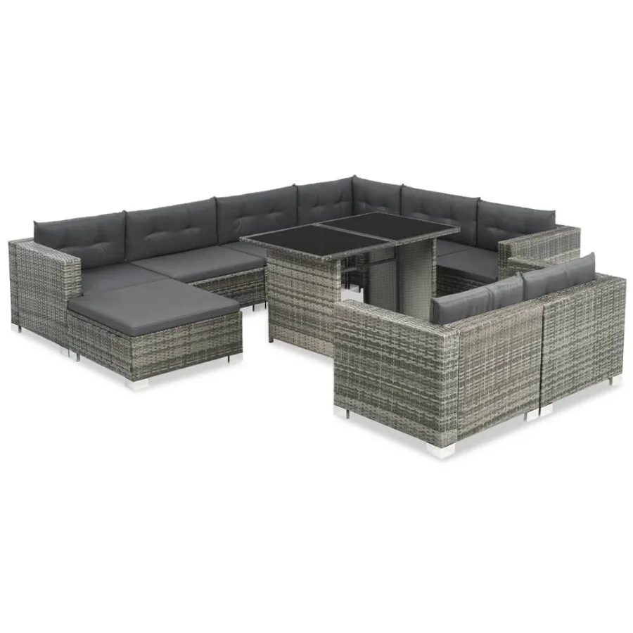 

10 Piece Patio Lounge Set with Cushions Poly Rattan Gray