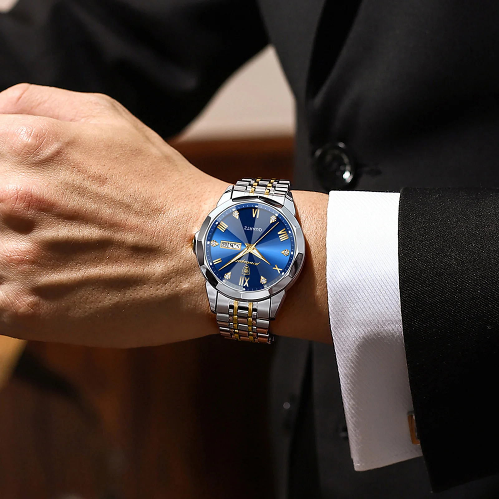 POEDAGAR Top Brand Luxury Men's Watches Waterproof Luminous Calendar Week Watch For Man Casual Stainless Steel Quartz Men Watch