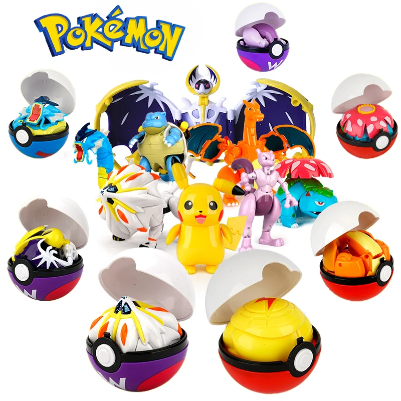 6 Stück Neue Pokemon-Figuren mit Transformations-Pokeball: Pikachu, Mew, Eevee, Gengar, Blastoise, Venusaur, Charizard, Gyarados PokeBall Elfen Kinderspielzeug
