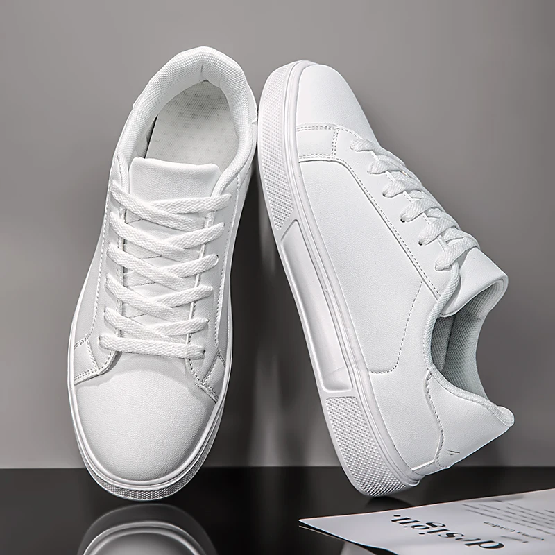 Business Casual Herrenschuhe Weiche Damenschuhe Bequeme lässige PU-Lederschuhe für Herren Herbst Solid White Herren Sneakers
