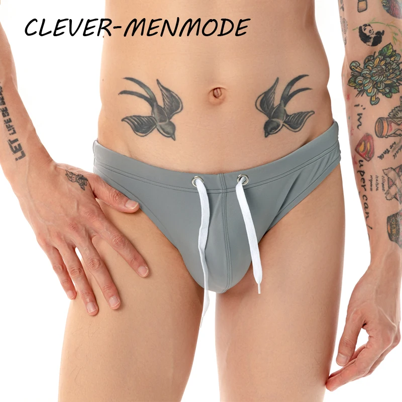 

CLEVER-MENMODE Mens Sexy Swimsuit Solid Summer Swimwear Beach Bath Briefs Fashion Ties Swimming Trunks Surf Shorts Sunga Bikini