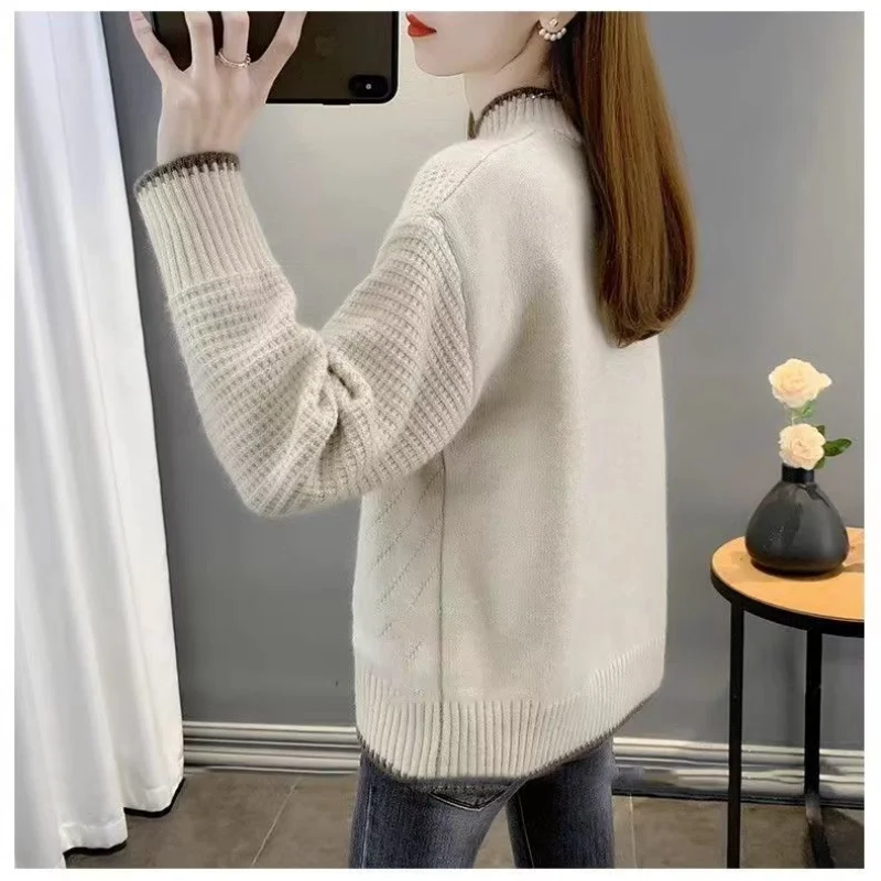 Women's 2023 Autumn/Winter New Warm Loose Inner Layup Bottom Sweater with Thickened Half High Neck Pullover Top