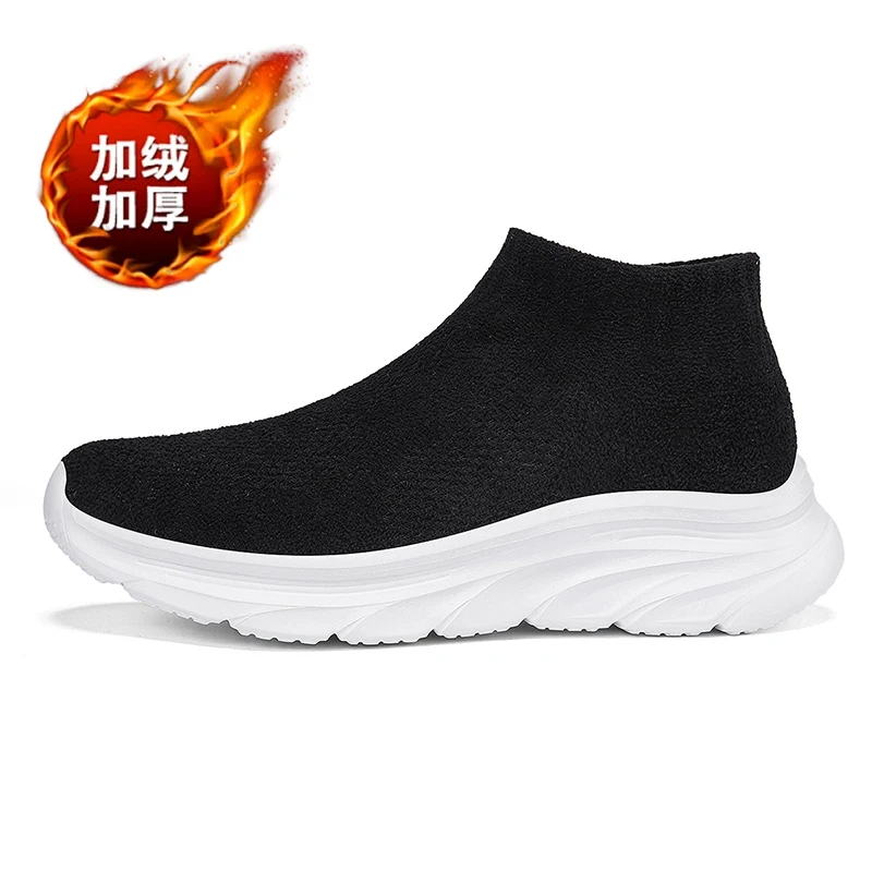 Winter Warm Fur-lined Stretchable Sock Sneakers for Men Women High Top Casual Sports Shoes Trainers Unisex Big Size 49 50 51