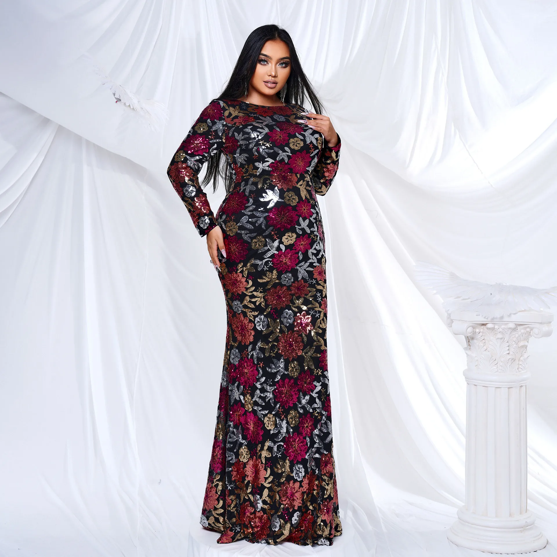 

plus Size Long Sve round Ne Evening Dr Sparkling Sequin Prom Dr Formal Commute Sle Women's plus Size Clothing
