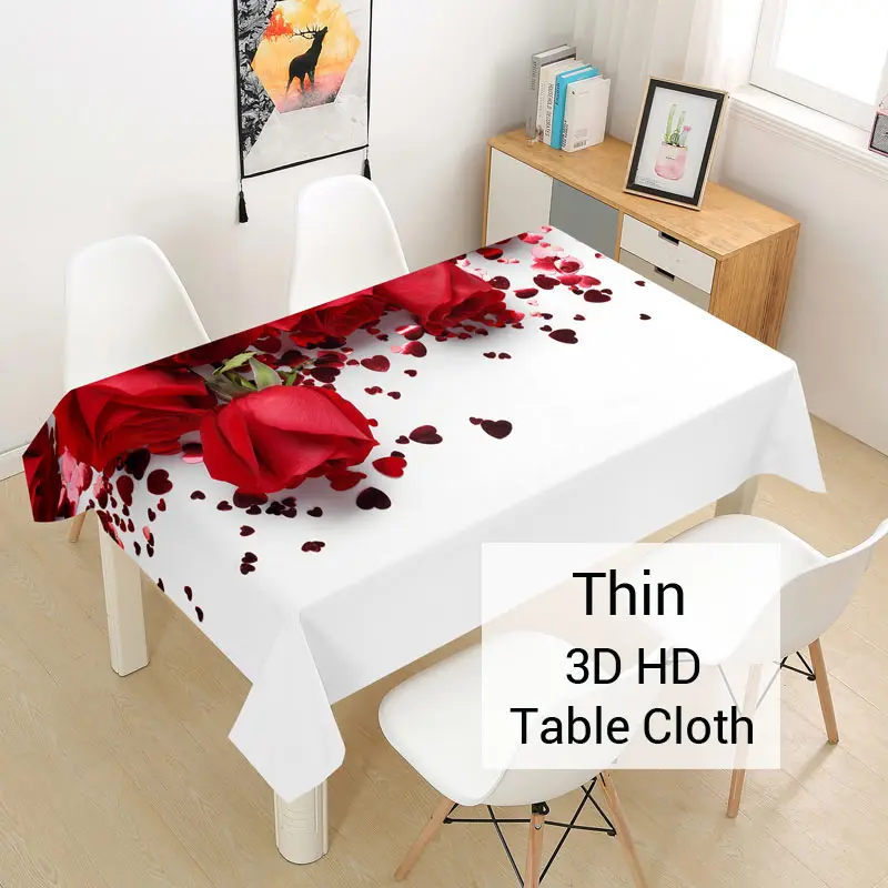 Red Rose Tablecloth for Table Cloth Cover Wedding Decoration Party Coffee for Living Room Dining Manteles Rectangular Valentine