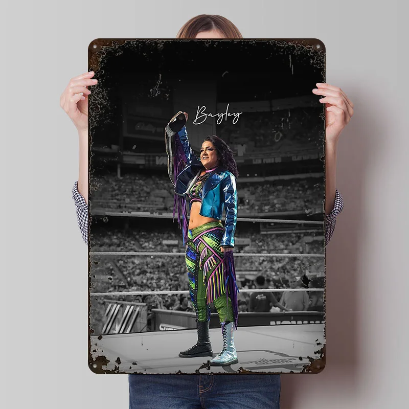 Cartel de Metal de lucha de Bayley, arte de pared, cueva de hombre, carteles de hojalata Retro Vintage para decoración del hogar, decoración para habitación, cafetería, Bar, Interior