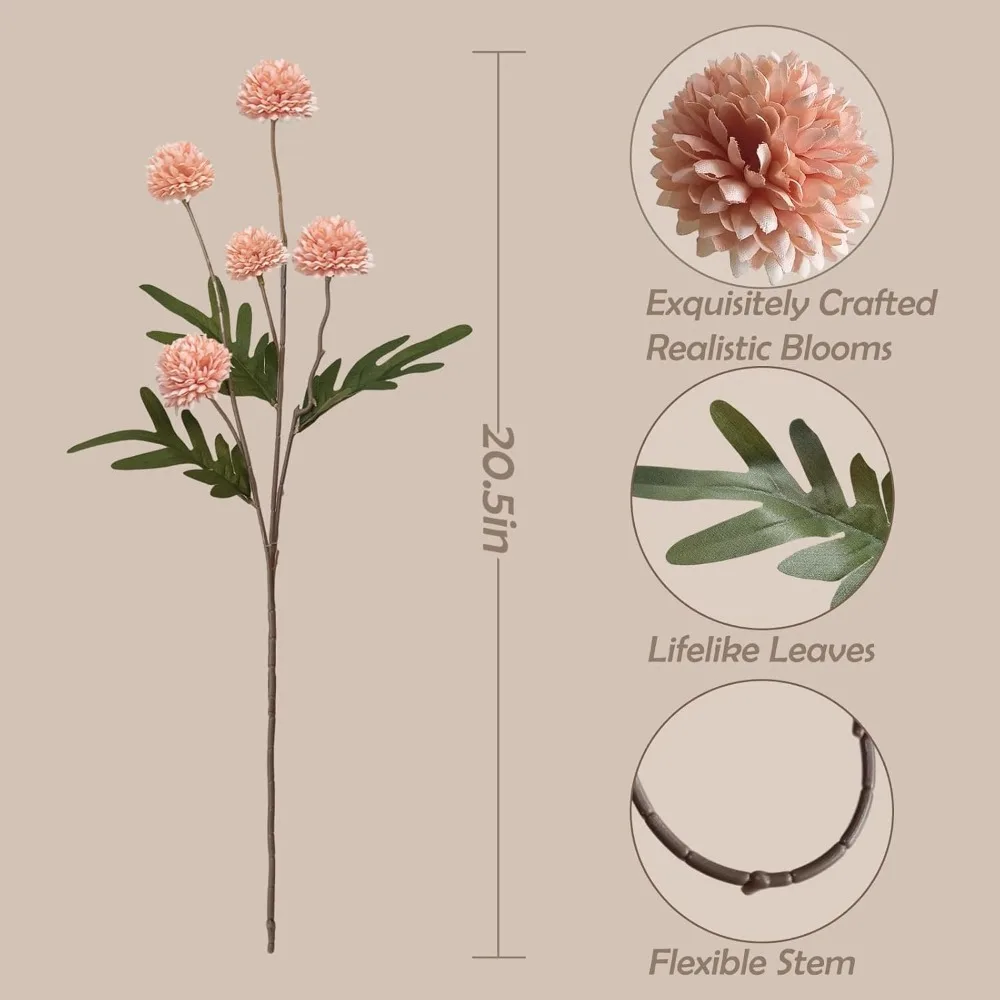 5 Köpfe Künstlicher Blumenstrauß Löwenzahn-Blumenball Kunstblumen Vasenarrangement Heim Garten Hochzeitsdekoration DIY Bastelkranz – Detail 2