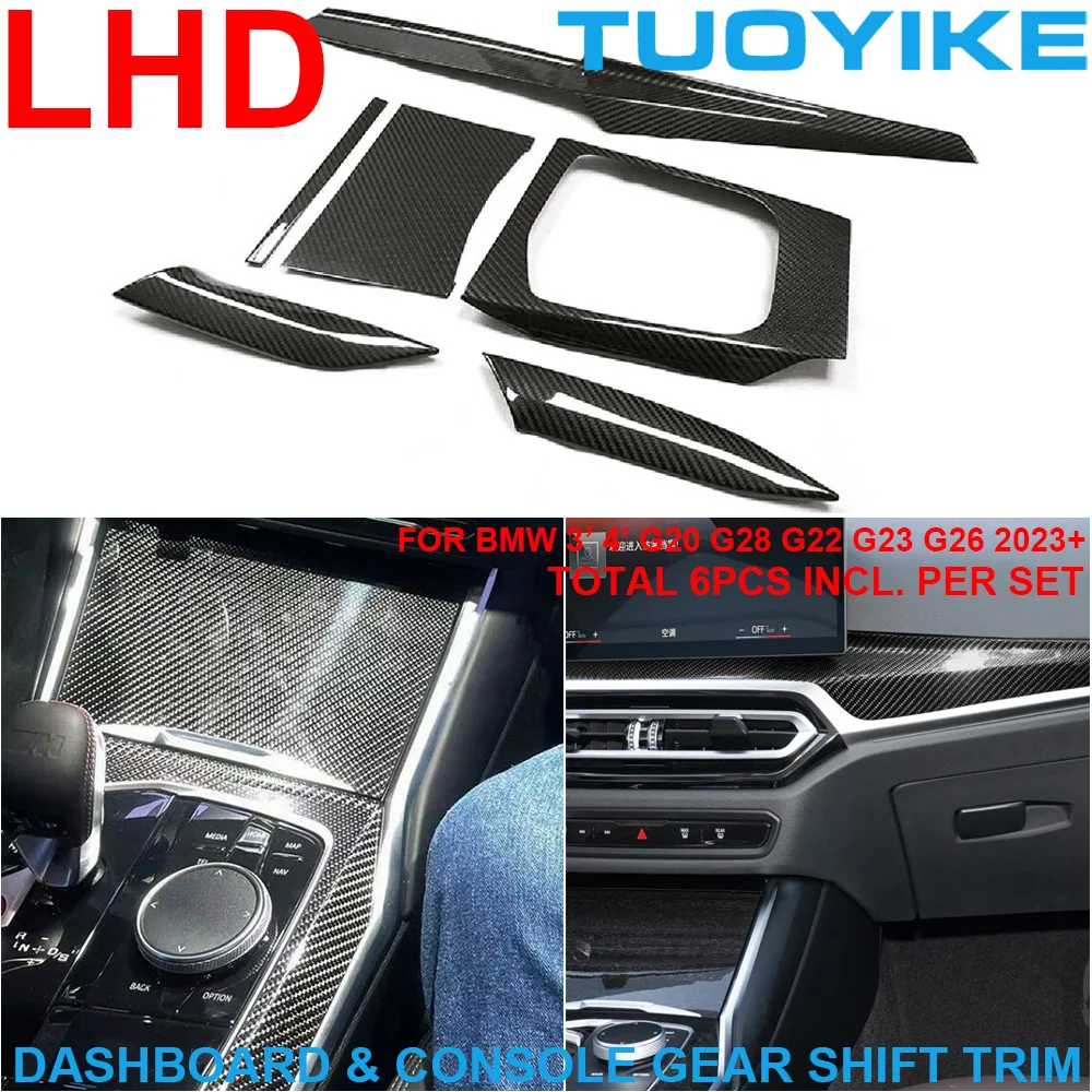 LHD Real Dry Carbon Fiber Interior Cental Console Gear Shift Lever Frame Trim Cover For BMW 3 4-Series G20 G28 G22 G23 G26 2023+