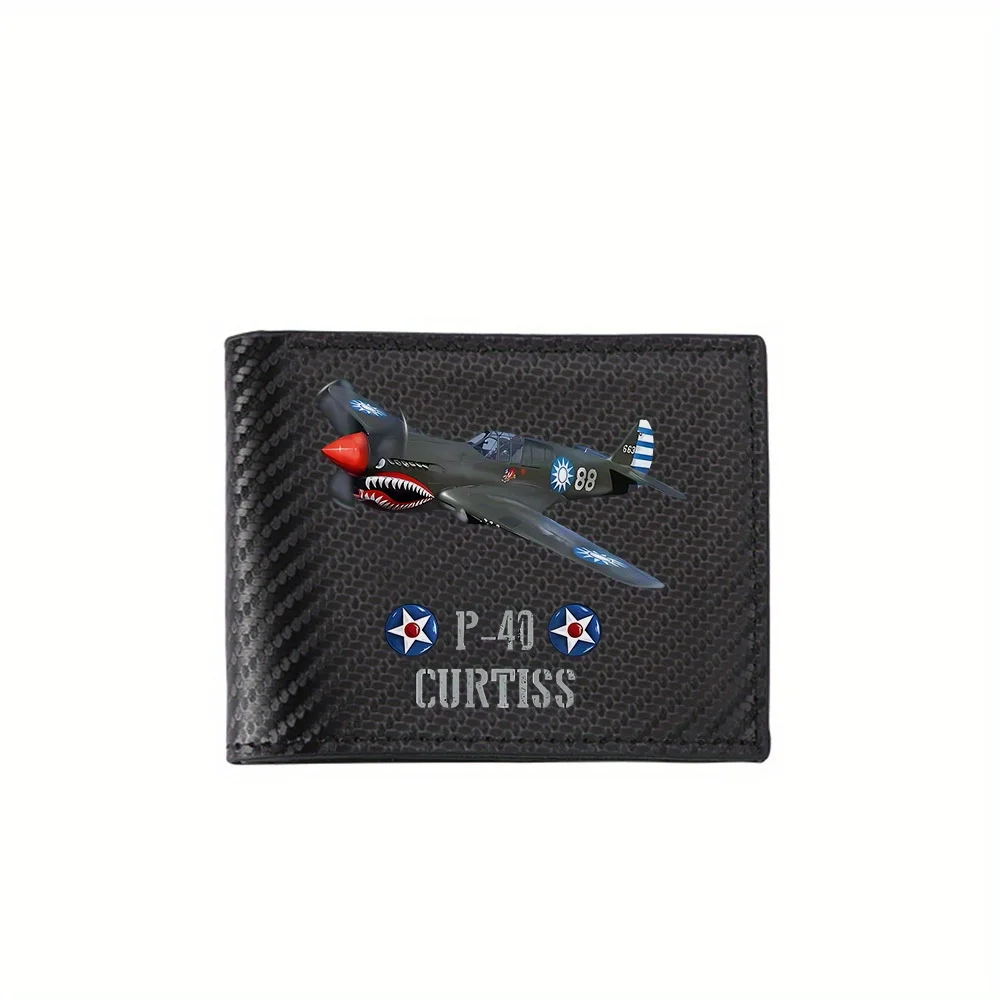 Shark mouth plane logo star,tail blue stripes Men's Wallets Simple Business Modern Stylish Printing Design Gifts For Father Boyf