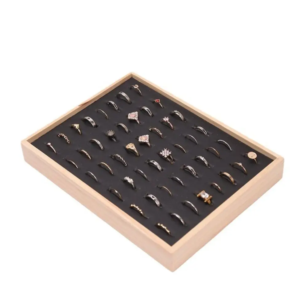 48 Grids Wood Rings Tray Exquisite Ear Studs Case Earrings Display Tray Jewlery Organizer Velvet Ring Earring Holder