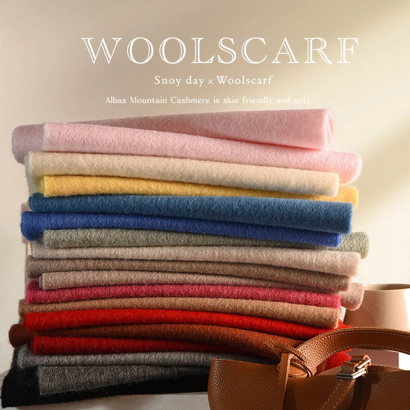 Wool Scarf Blue Pure Soft Elegant Winter Lightweight Solid Wrap Neck Warmer for Women Daily Office Casual Travel
