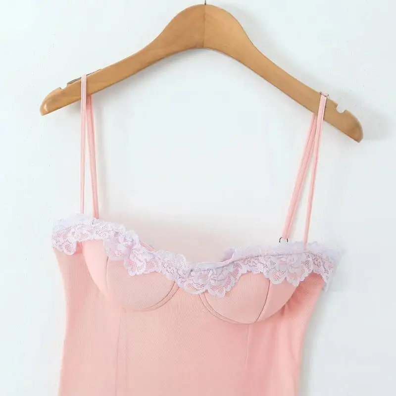 Rétro pur désir épissure coupe ajustée moulante dentelle garniture Me sangle Dr Sexy fille automne nouveauté trajet Sle une seule pièce
