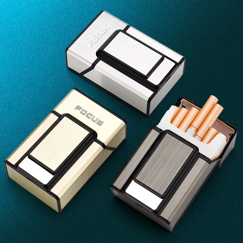 Caja de cigarrillos de aleación de aluminio, paquete completo, encendedor de cigarrillos recargable, 20 cajas de cigarrillos a prueba de humedad y