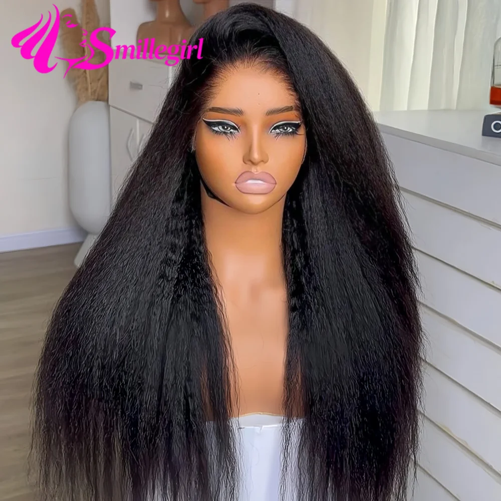 

360 Lace Front Wigs Human Hair Kinky Straight Wig 250% Yaki Straight 360 Full Lace Wigs Drawstring Natural Color For Black Women 40 Inch