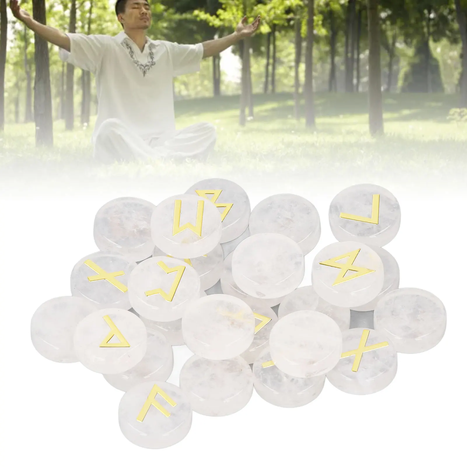 

25Pcs Round Rune Stones Engraved Symbol Stone Set For Yoga Meditation And Holiday Present