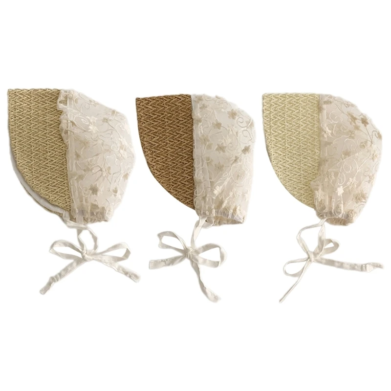 Lovely Lace Flower Sunhat Baby Fetal Caps for Infants Breathable Girls Sun Hat