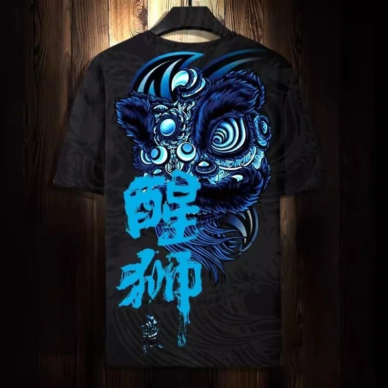 

Chinese Lion Dance 3D Printed Men's T-shirt Casual Street Crew Neck Pullover Tops Daily Dazzling Cool Pattern Short Sleeve Tees