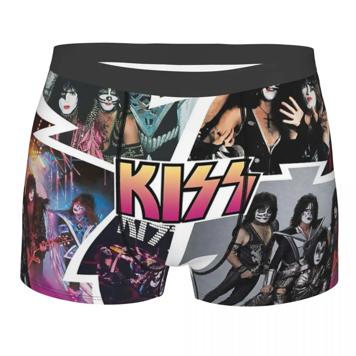 KISS Collage Underpants Breathbale Panties Male Underwear Print Shorts Boxer Briefs