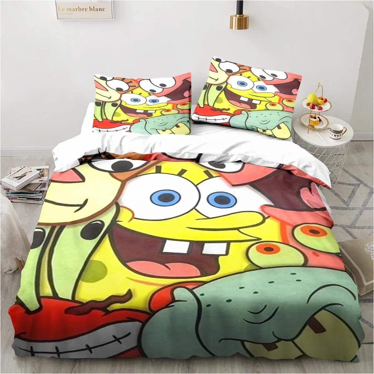 Imagem -02 - Desenhos Animados Spongebobs Bedding Conjunto para Crianças Folha de Escavadeira Rei Gêmeo Duplo Mircofiber ou Poliéster Duvet Cover