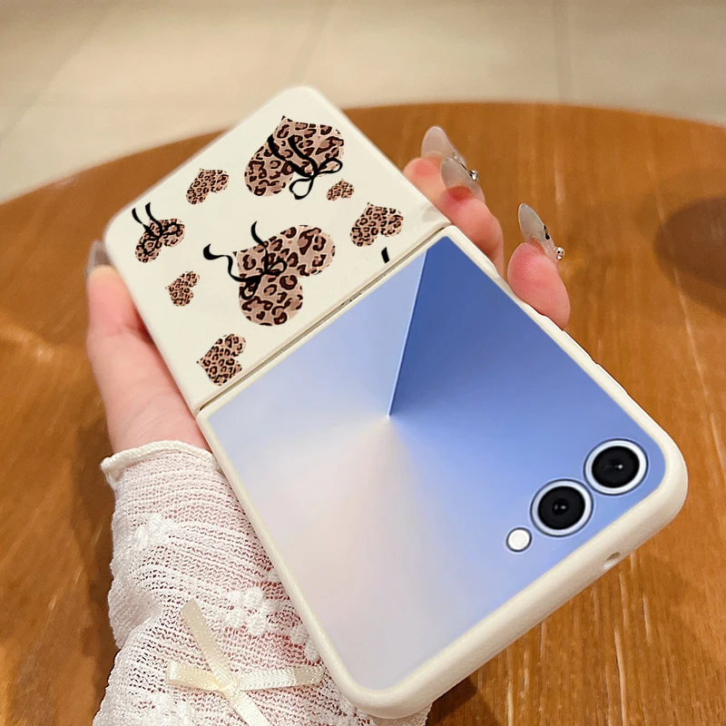 ليوبارد القلب منقوشة المغناطيسي قضية الهاتف لسامسونج غالاكسي Z فليب 7 FE 6 5 4 3 5G بولي TPU لينة غطاء قابل للطي لسامسونج Z Flip6 #5