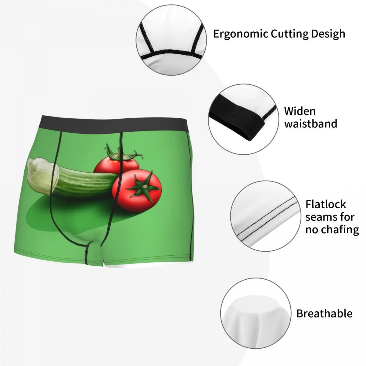 Food Porno Cucumber Funny Design Underwear Men Sexy Printed Custom Boxer Shorts Panties Briefs Soft Underpants