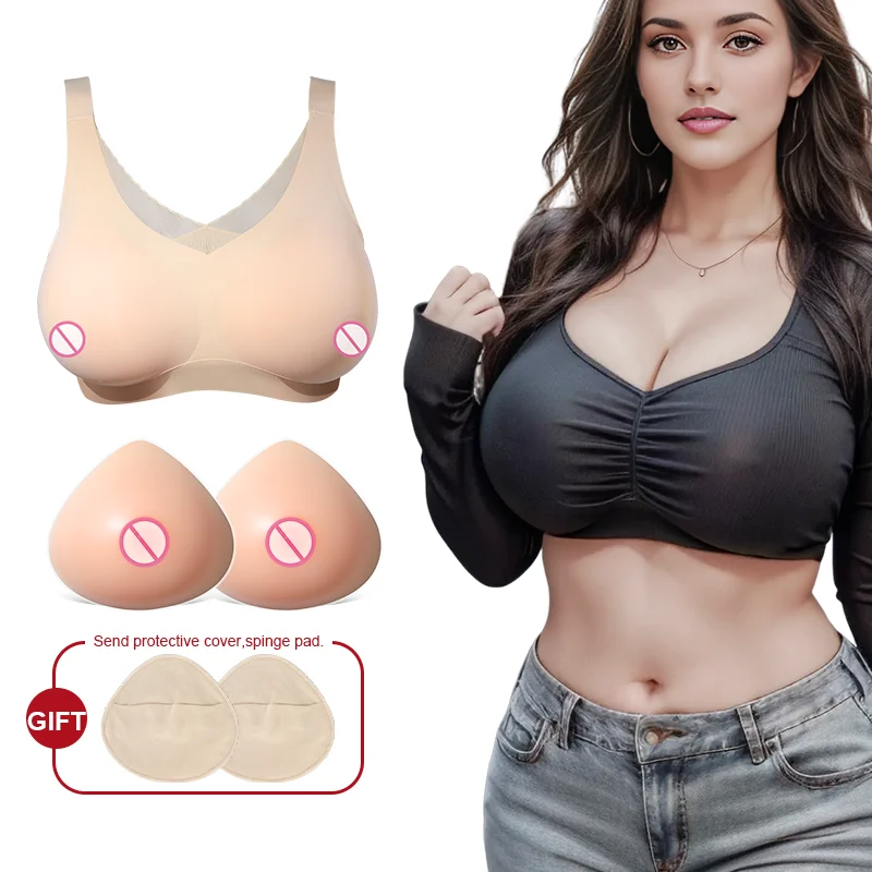 ONEFENG One Piece Seamless Bra Silicone Pad Combination Small Chest To Large Chest For Breast Cancer Surgery Queen Cross Dressin