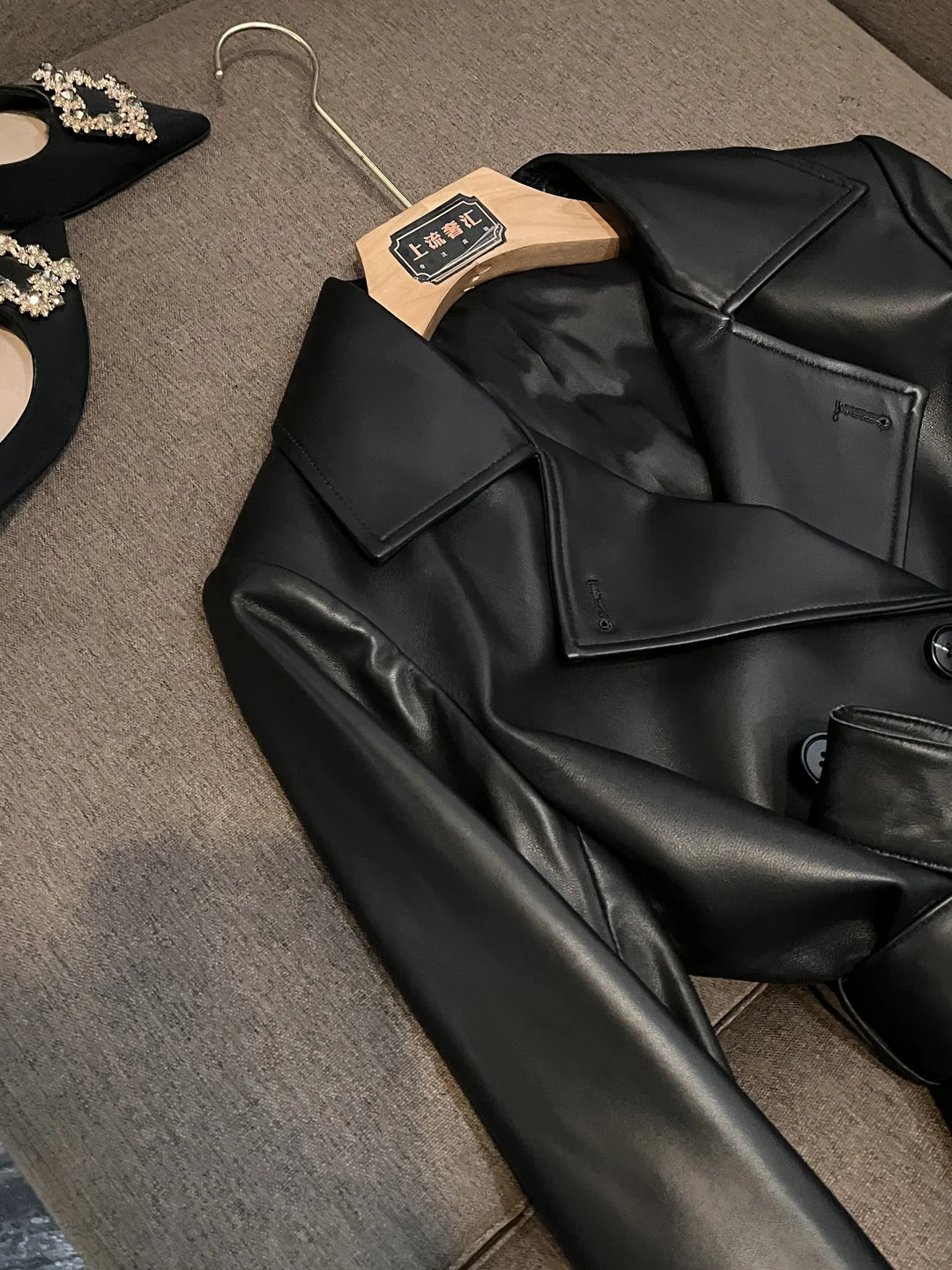 معطف نسائي شتوي جديد متوسط الطول من جلد الغنم بدلة جلدية Jaet Cleanfit Sle مع حزام فضفاض مناسب طويل Sve Double Bre... #3