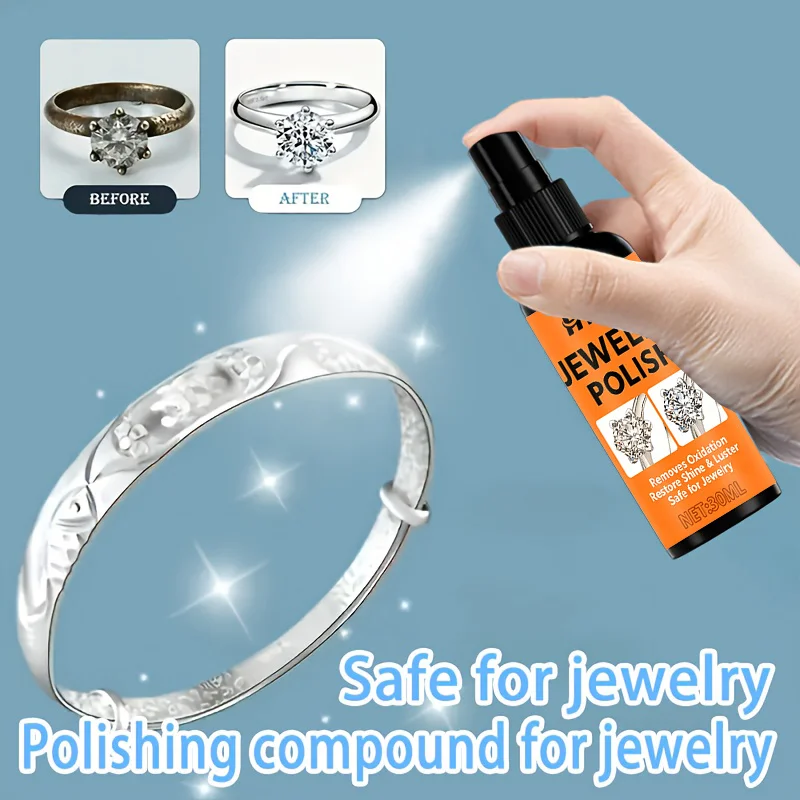 Jewelry Polish Spray, Remove Oxidation, Brighten Gold Silver Rings Necklaces, Mild Safe Care