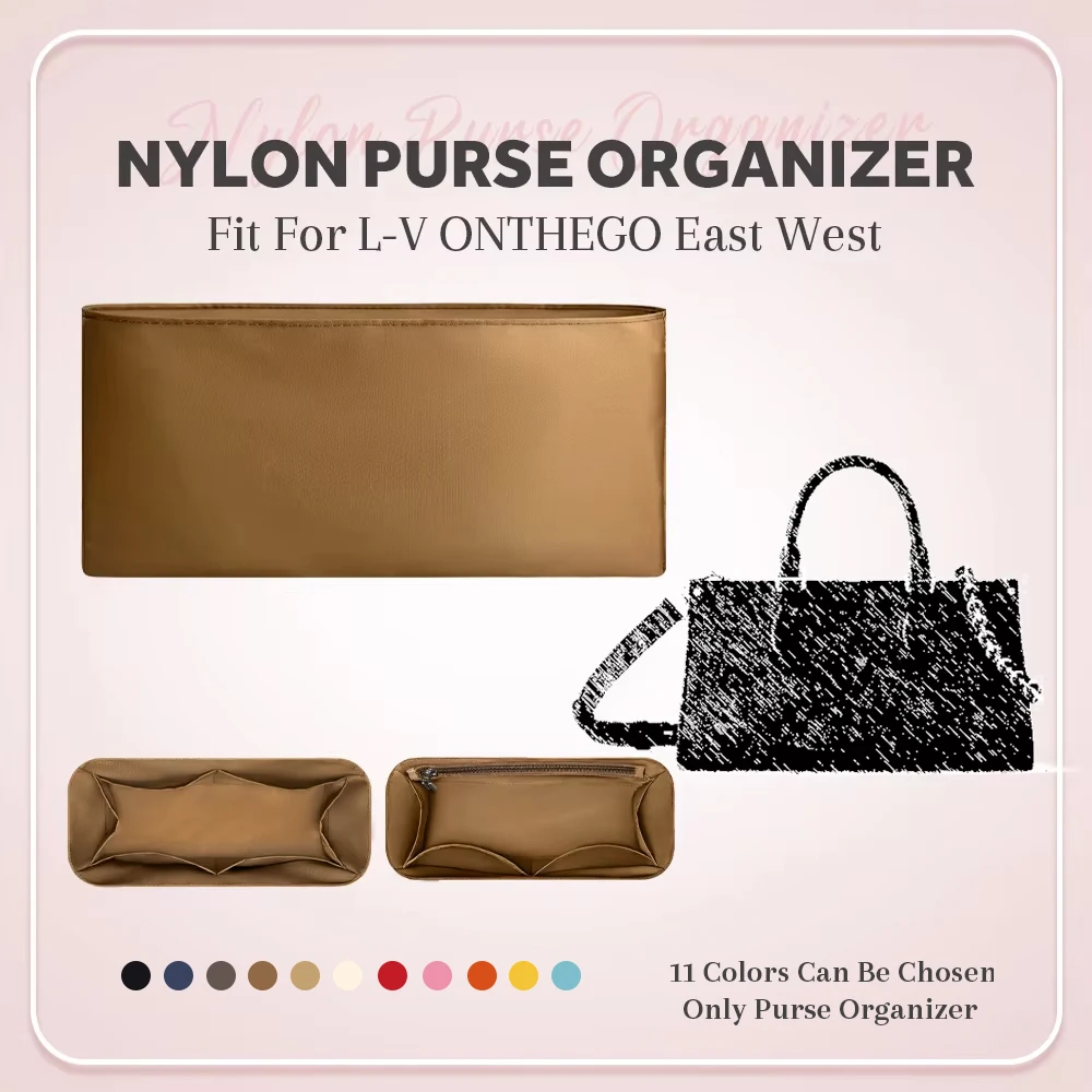 Nylon Purse Organizer Insert, Small Inner Liner Bag Organizer Insert Fit for L-V ONTHEGO East West Handbag Slim Inside Bag