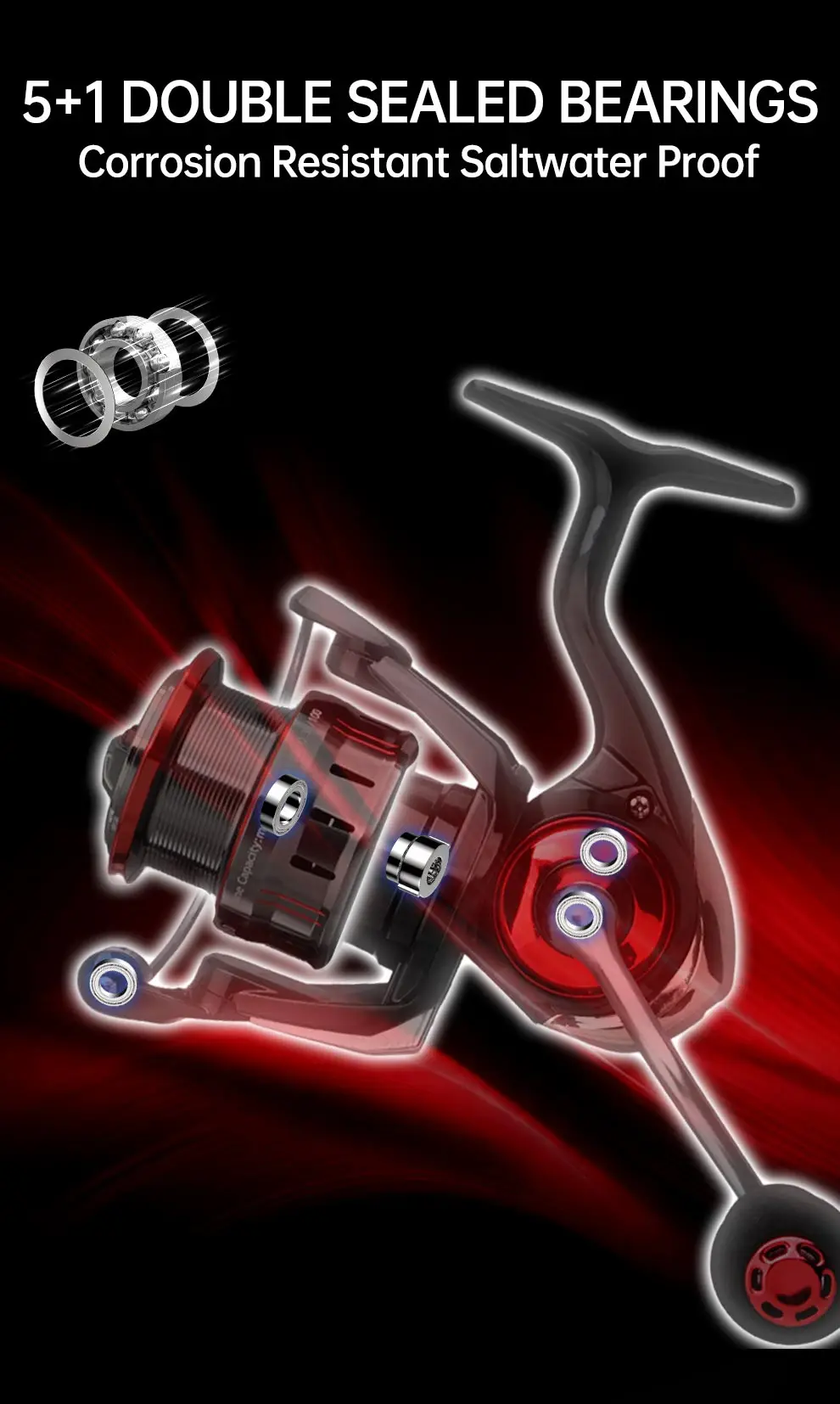 Huidiao Spinnrolle 3000, langsames Oszillationssystem, 10 kg maximale Bremskraft, 5+1BB CNC-Metallspule/-griff für Salzwasser und Süßwasser – Detail 6