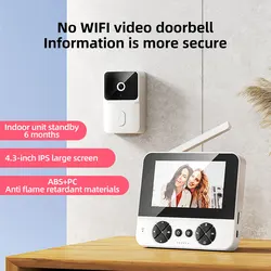 Timbre de video inalámbrico para casa inteligente, pantalla grande de 4,3 pulgadas, modo de espera largo, 6 meses, cámara de puerta de apartamento y villa, monitor al aire libre